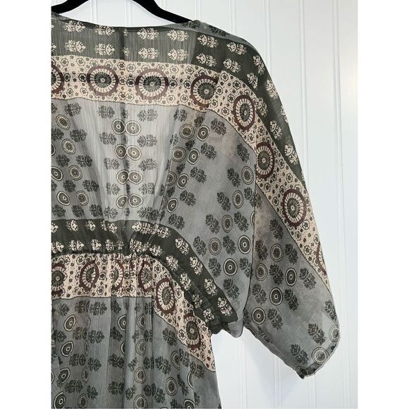 Willow & Clay Sheer Top Womens Small Tan And Green Short Sleeve Tie Front Jacket - Picture 7 of 9